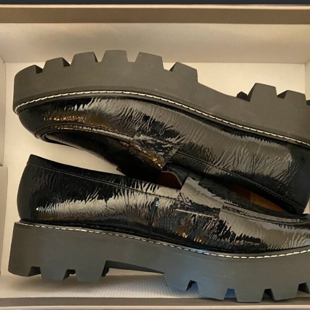 Franco Sarto Black Patent Lug Sole Loafers